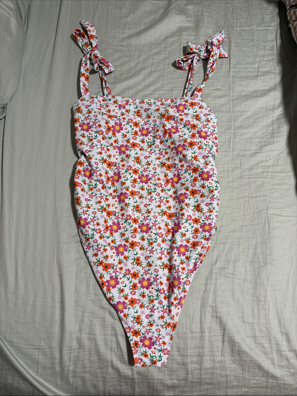 Maternity floral One-Piece Swimsuit - White with Pink & Orange Flowers